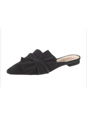 Schutz Black Suede Bow Pointed Toe Mule Flats Women’s Size 8.5B Leather